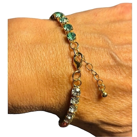 NEW Gold Tone Multi Colored Stone Tennis Bracelet 8" Blue Pink Green - Picture 6 of 9